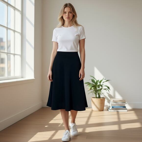 Ann Taylor Loft A Line Skirt Womens Black Midi Preppy Skater Size 4 - Picture 5 of 6